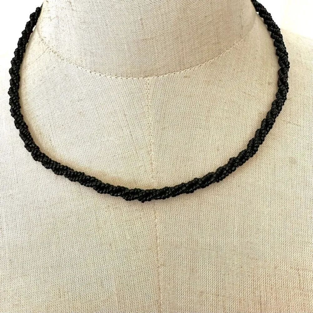 Black  seed beaded twisted choker necklace